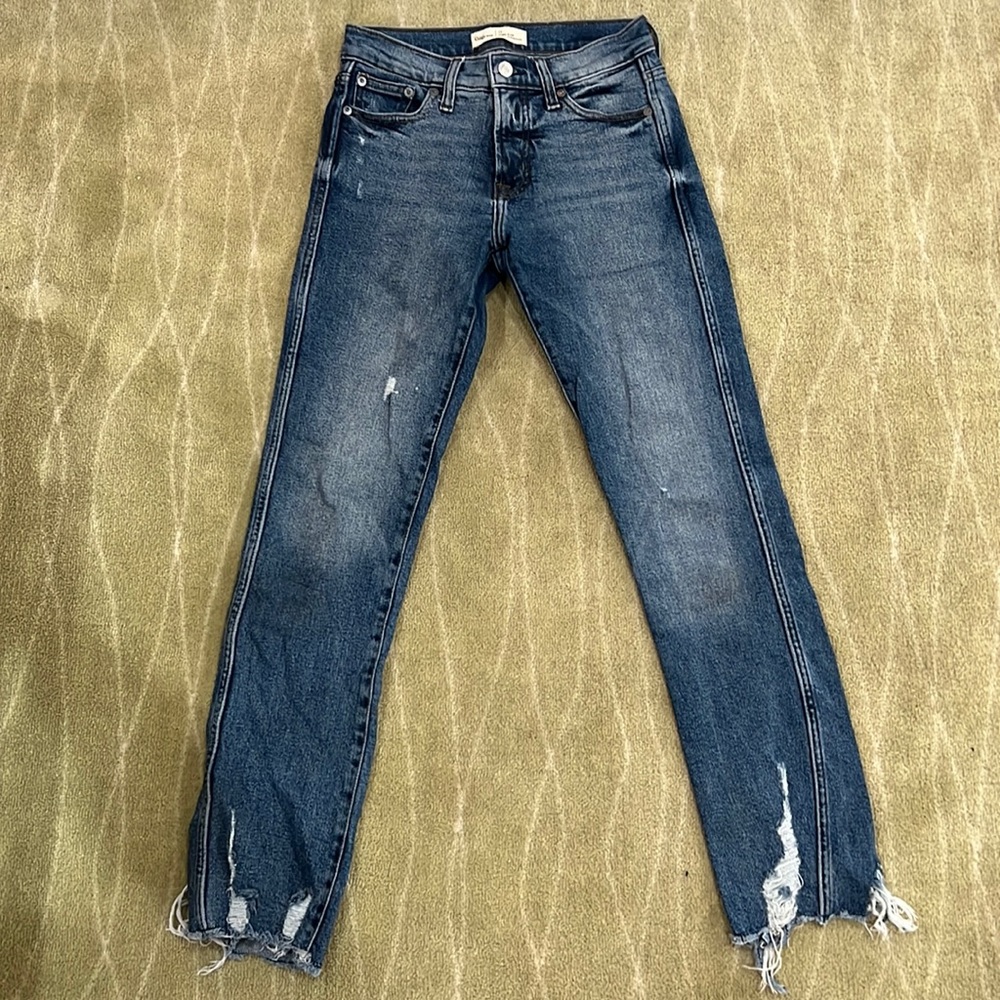 Gap medium wash distressed high rise slim straight